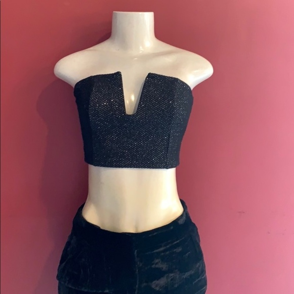 Sparkly black strapless crop tube top Small size 2 - Picture 2 of 8